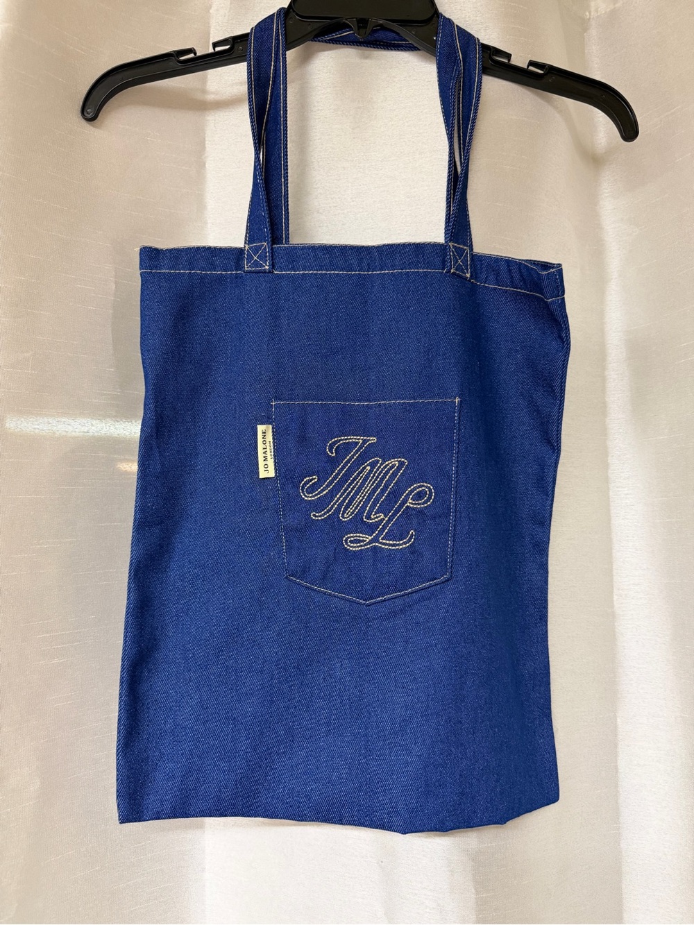 Jo Malone Blue Denim Pocket Tote with Cream Embroidered JML